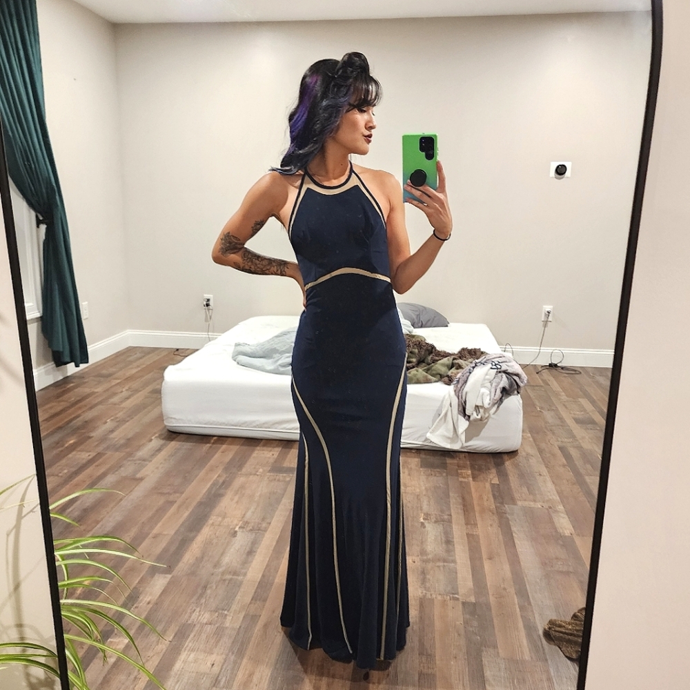 Navy nude mermaid dress gown